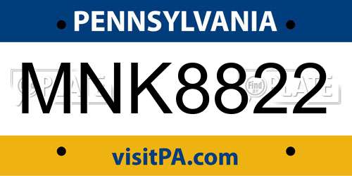 MNK8822 Pennsylvania License Plate