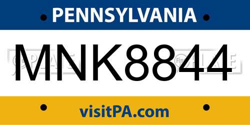 MNK8844 Pennsylvania License Plate