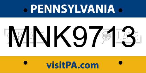 MNK9713 Pennsylvania License Plate