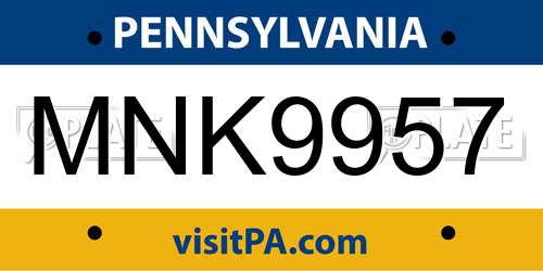 MNK9957 Pennsylvania License Plate