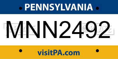 MNN2492 Pennsylvania License Plate