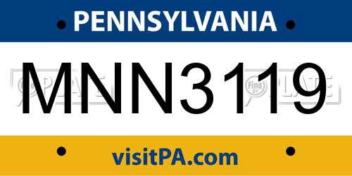 MNN3119 Pennsylvania License Plate