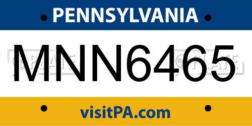 MNN6465 Pennsylvania License Plate