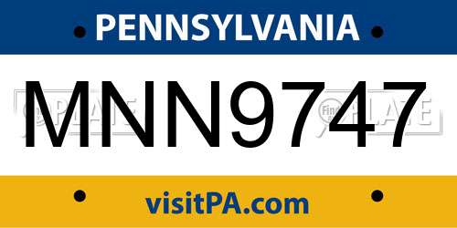 MNN9747 Pennsylvania License Plate