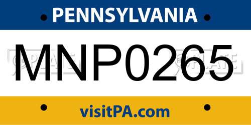 MNP0265 Pennsylvania License Plate