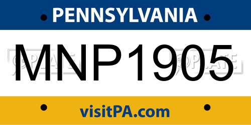 MNP1905 Pennsylvania License Plate