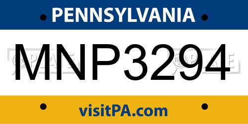MNP3294 Pennsylvania License Plate