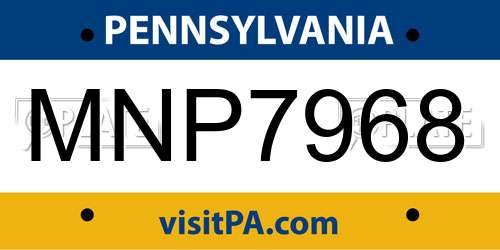 MNP7968 Pennsylvania License Plate