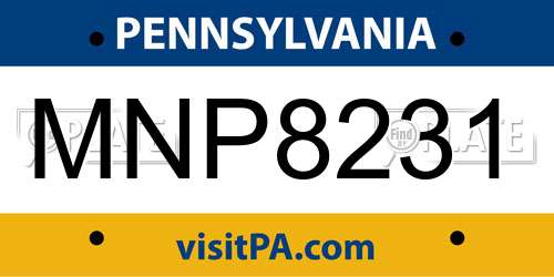 MNP8231 Pennsylvania License Plate