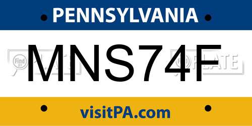 MNS74F Pennsylvania License Plate
