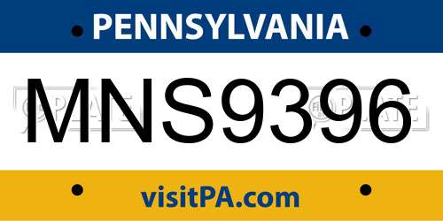 MNS9396 Pennsylvania License Plate