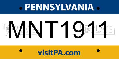 MNT1911 Pennsylvania License Plate