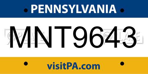 MNT9643 Pennsylvania License Plate