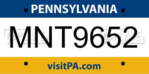 MNT9652 Pennsylvania License Plate