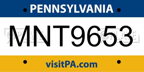 MNT9653 Pennsylvania License Plate