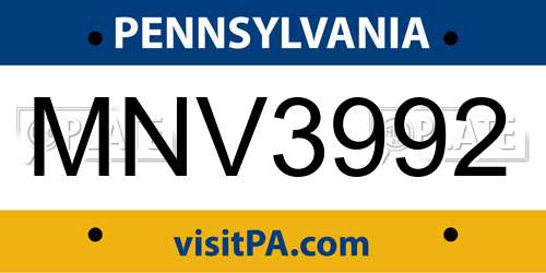 MNV3992 Pennsylvania License Plate