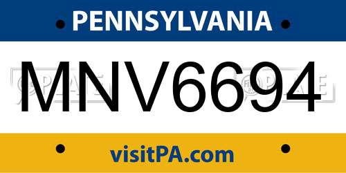 MNV6694 Pennsylvania License Plate