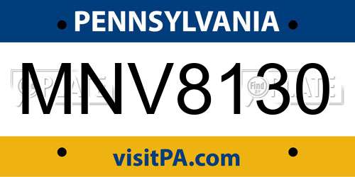 MNV8130 Pennsylvania License Plate