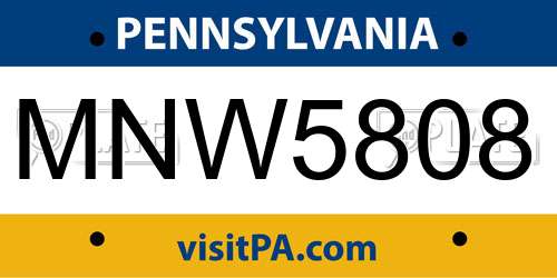 MNW5808 Pennsylvania License Plate