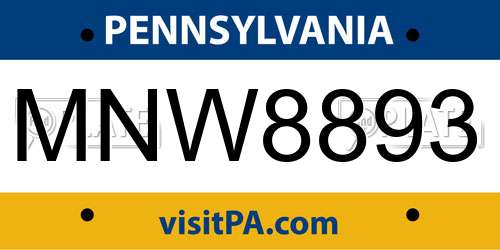 MNW8893 Pennsylvania License Plate