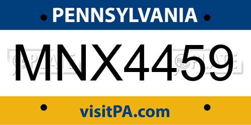MNX4459 Pennsylvania License Plate
