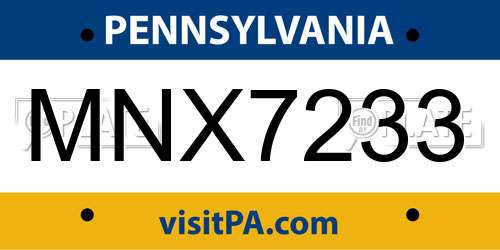 MNX7233 Pennsylvania License Plate