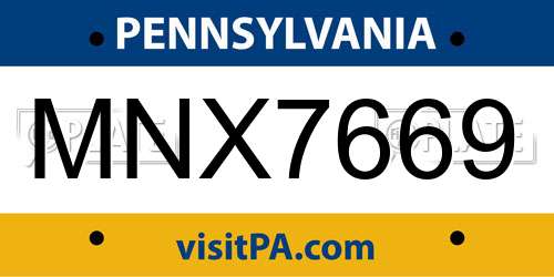 MNX7669 Pennsylvania License Plate