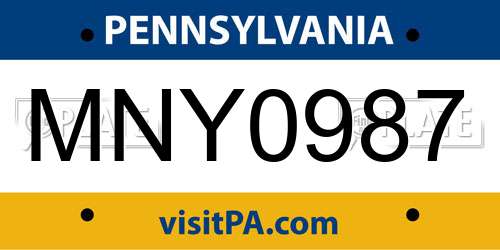 MNY0987 Pennsylvania License Plate