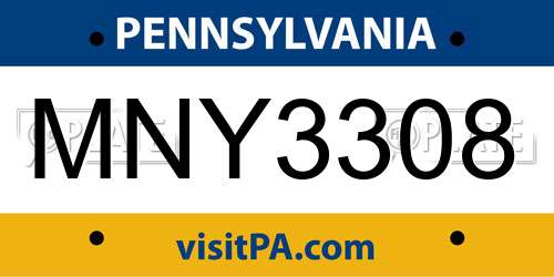 MNY3308 Pennsylvania License Plate