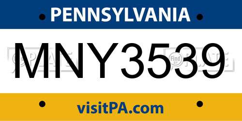 MNY3539 Pennsylvania License Plate