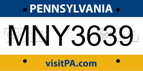 MNY3639 Pennsylvania License Plate