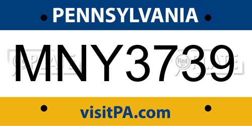MNY3739 Pennsylvania License Plate