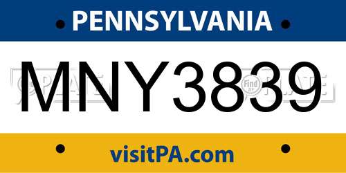 MNY3839 Pennsylvania License Plate