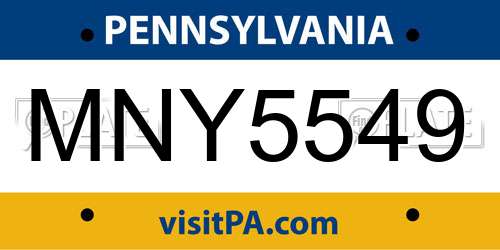 MNY5549 Pennsylvania License Plate