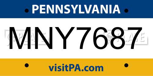 MNY7687 Pennsylvania License Plate