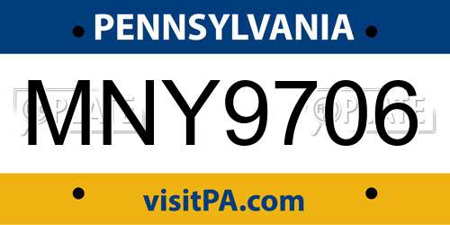 MNY9706 Pennsylvania License Plate