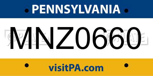 MNZ0660 Pennsylvania License Plate