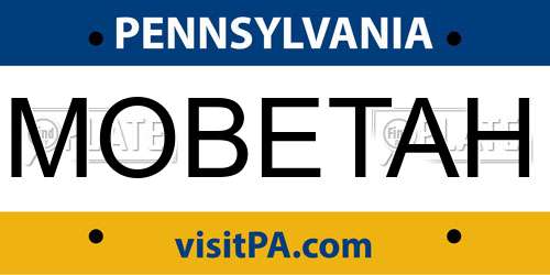 MOBETAH Pennsylvania License Plate