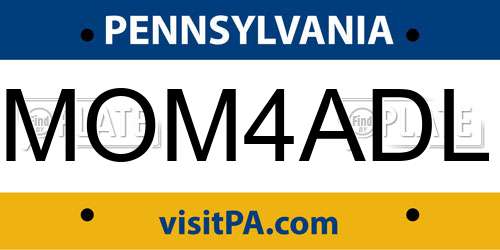 MOM4ADL Pennsylvania License Plate