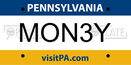 MON3Y Pennsylvania License Plate