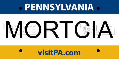 MORTCIA Pennsylvania License Plate