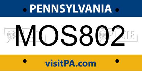 MOS802 Pennsylvania License Plate