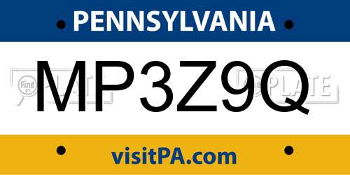 MP3Z9Q Pennsylvania License Plate
