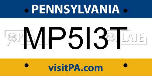MP5I3T Pennsylvania License Plate