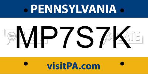 MP7S7K Pennsylvania License Plate