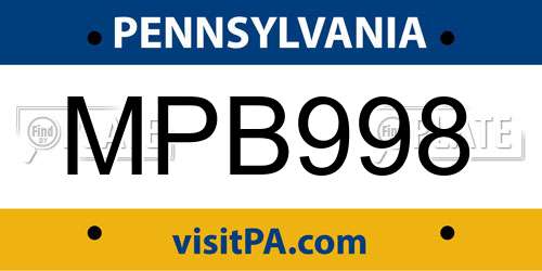 MPB998 Pennsylvania License Plate