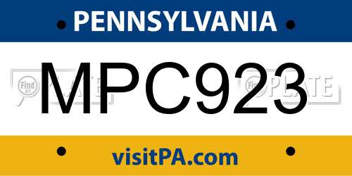 MPC923 Pennsylvania License Plate