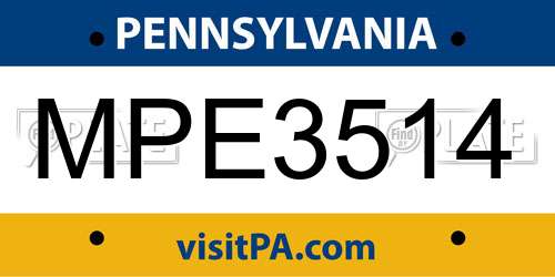 MPE3514 Pennsylvania License Plate