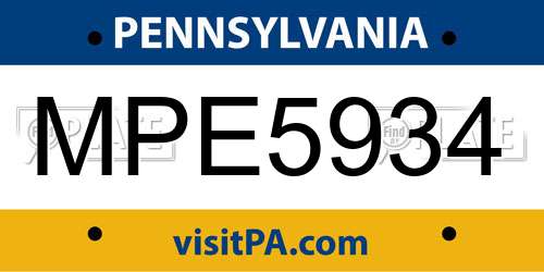 MPE5934 Pennsylvania License Plate