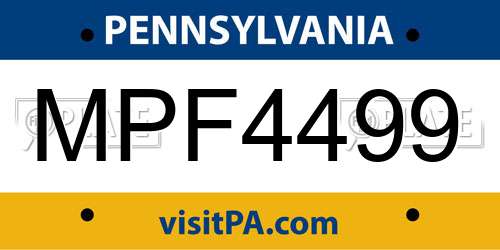 MPF4499 Pennsylvania License Plate